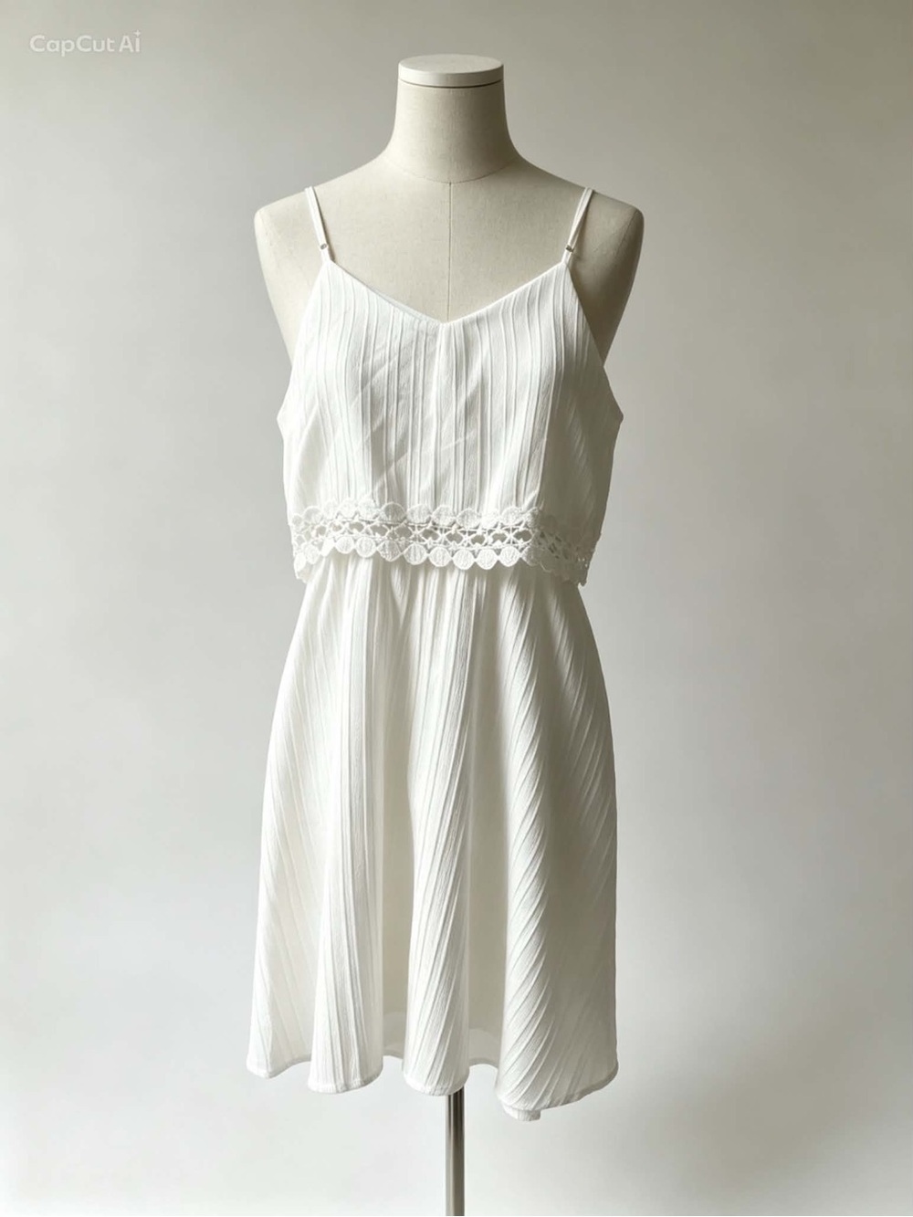 White Spaghetti-Strap Lace-Trim Summer Dress